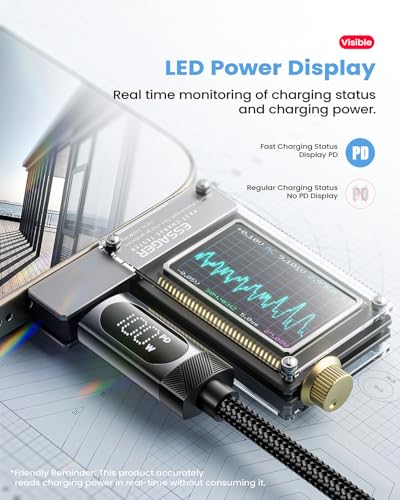 ESSAGER LED Display USB C to C Cable (3.3 FT + 6 FT, 2-Pack) – 100 W Fast Charging Solution for i Phone 16/15 Pro Max, Mac Book Pro, i Pad Pro 2024, Galaxy S24 Ultra & Pixel – Real-Time Charging Status, Enhanced Durability & Travel-Friendly Design