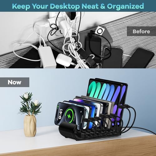 65 W 8-Port USB Charging Hub – Fast Multi-Device Charger Station for Samsung Galaxy, i Phone 16, Pixel 9 Pro XL – Efficient Power Management for Home & Office Use – Compact & Durable Design for Tangle-Free Charging – Ultimate Solution for Gadget Enthusiasts