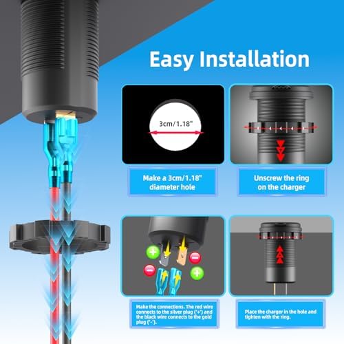 Mec Recare 12 V USB Outlet – Waterproof Dual PD 3.0 & Quick Charge 3.0 Charging Port for Marine, RV, Golf Cart & Motorcycle – Enhanced Durability and Fast Charging Power Switch for 12/24 V Systems