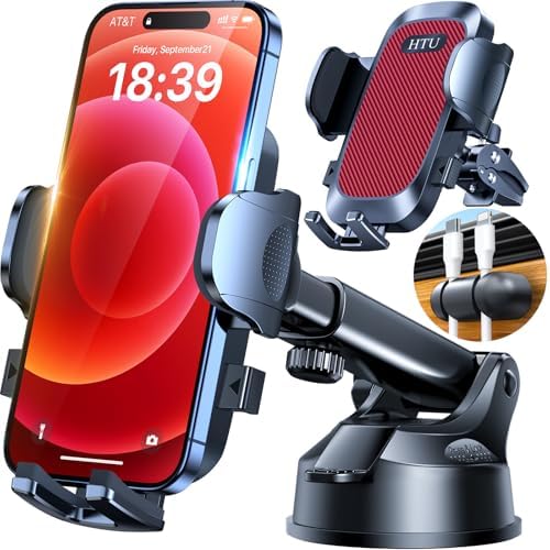 Military-Grade Universal Car Phone Holder – Enhanced 2025 Suction & Clip Technology for i Phone 16 Pro Max, 15 & Samsung – Adjustable Dashboard, Windshield, Air Vent Mount for Optimal Viewing & Safety – Durable Black Design for Secure Smartphone Access