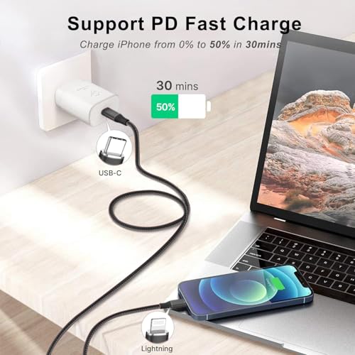 6 FT USB C to Lightning Charging Cable 2 Pack – MFi Certified Braided Fast Charger for i Phone 14/13/12 Series and i Pad – Durable, High-Speed Data Transfer and Enhanced Compatibility for All Apple Devices