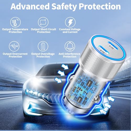 BAOYUANDA 72 W Dual Port USB-C Car Charger for i Phone 16 Series – MFi Certified Fast Charging Solution with 2 Durable Type C Cables for i Pad Pro, Android & More – Ultimate Compatibility for On-the-Go Power Management