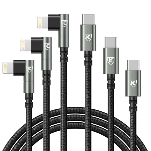 Enhanced 6 FT USB C to Lightning Charging Cable Set – MFi Certified with 90-Degree Design for Optimal Ergonomics – Fast Charging Nylon Braided Cords Compatible with i Phone 14/13/12/11/Pro Max/Plus/8/7 – 3 Pack for Home, Office & Travel Convenience