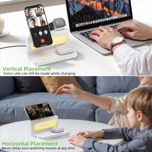 Revolutionize Your Charging Experience with the 3 in 1 Foldable Wireless Charging Station for Apple Devices – Mag Safe-Compatible Dock for i Phone 12-16, Apple Watch, and Air Pods with Built-in Night Light for Effortless Convenience and Speed