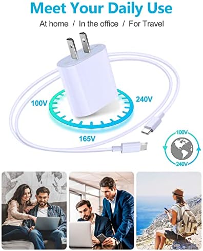 20 W USB-C Fast Charger for i Pad Pro, Air & Mini – Ultimate PD Wall Charger with 6.6 ft USB-C to C Cable for Rapid Charging Across All Generations, Compact Design for On-the-Go Power Solutions, Enhanced Safety Features to Prevent Overheating