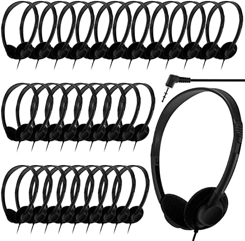Yunsailing 30-Pack Adjustable Classroom Headphones – Durable 3.5 mm Bulk Earphones for Kids and Adults, Lightweight Design in Classic Black for Enhanced Educational Engagement and Group Activities