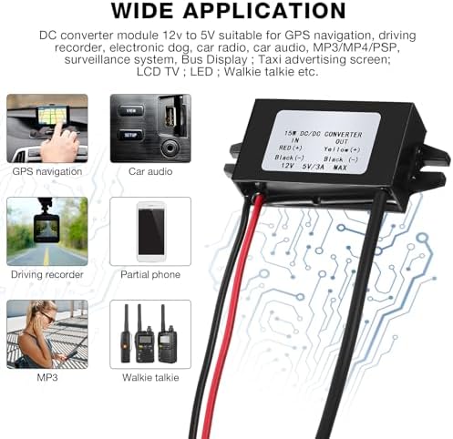 Weewooday 12 V to 5 V DC-DC Buck Converter with USB Output – Ultra-Compact Car Power Adapter for On-the-Go Charging Solutions and Device Compatibility