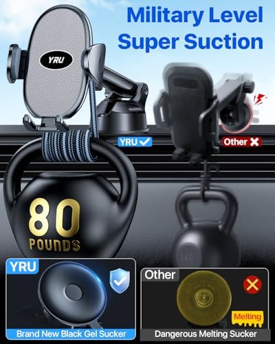 YRU 2025 Enhanced Universal Car Phone Holder with 360° Rotatable Design & Robust Suction for i Phone & Samsung – Stylish Light Blue Dashboard & Windshield Mount for Secure, Hands-Free Navigation and Music Access