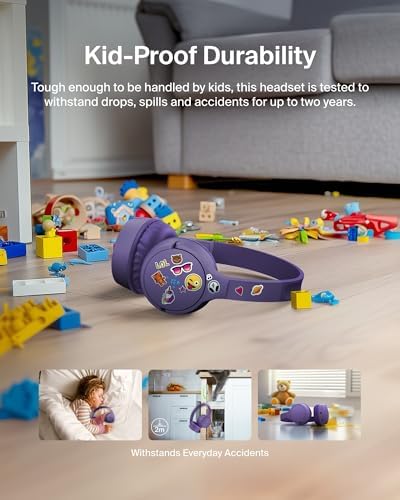 Belkin Sound Form Mini Kids Wireless Bluetooth Headphones – Safe 85 d B Volume Control, 30-Hour Playtime, Built-In Microphone – Lightweight On-Ear Style for i Phone, i Pad, Fire Tablet & More – Ideal for Learning, Entertainment & Safe Listening