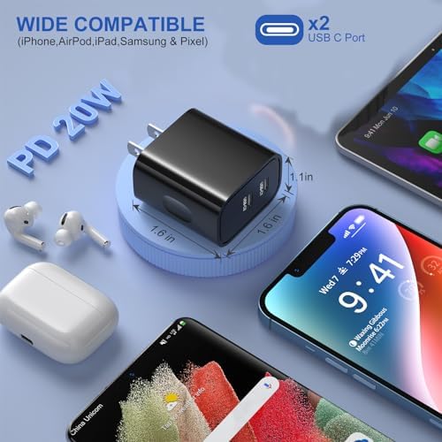 Costyle 20 W Dual USB C Wall Charger Pack (3) – Ultra-Fast Charging Block for i Phone 11-16, i Pad, Galaxy S23, and Apple Watch Series 7/8 – Compact Travel Adapter for Enhanced Device Compatibility and Performance