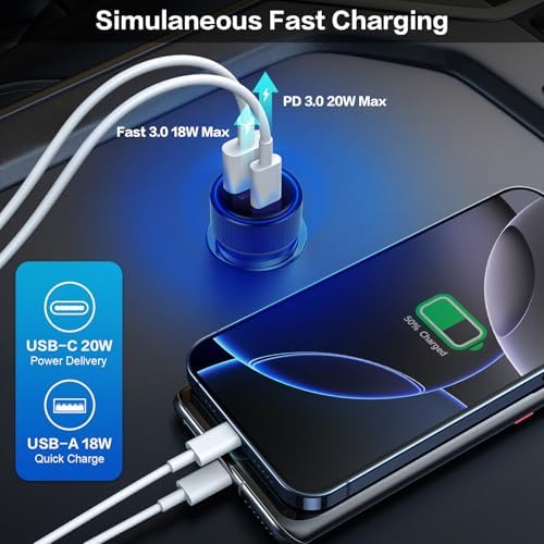 38 W Dual USB-C Car Charger | Fast Charging Multi-Port Adapter | Boxeroo 3-Pack Cigarette Lighter Charger for i Phone 16/15/14/13/12 Pro & Samsung | PD/QC 3.0 Technology for Rapid Power Delivery | Compact, Durable, and Versatile Charging Solution for Road Trips & Daily Commutes | Stay Powered On-the-Go with Enhanced Compatibility and Safety Features