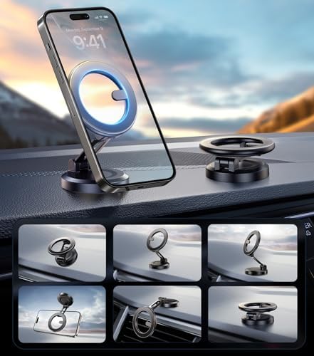 Revolutionary Qi2 Mag Safe Car Mount for i Phone 16 Pro Max – 2-in-1 Dashboard & Air Vent Holder with Strong Adhesive, Heat-Resistant Design, 360° Rotational Capability & Magnetic Convenience for Enhanced Driving Safety and Seamless Access to Navigation & Music