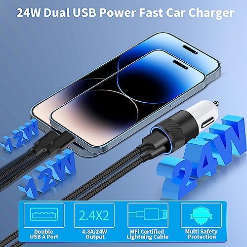 Braveridge 66 W Dual Port USB-C Car Charger for i Phone 16 – MFi Certified Fast Charging with Type-C Braided Cable – Enhanced Compatibility for i Phone 16/16 Pro Max/15/15 Pro/i Pad – Ideal for Road Trips and On-the-Go Power Solutions