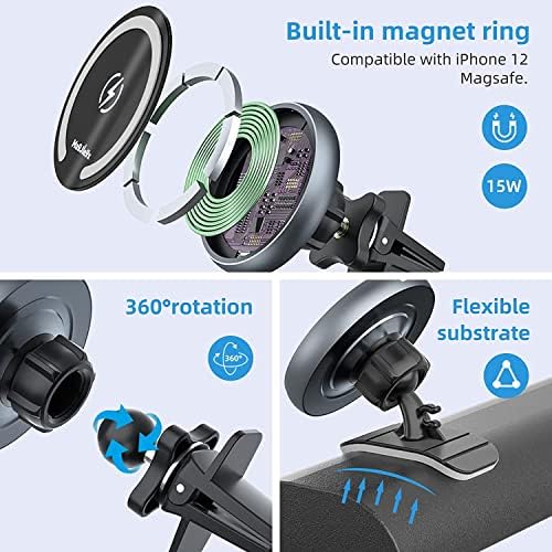 Mag Safe Car Mount Charger for i Phone 12-16 Pro, Pro Max, Plus & Mini – Fast 36 W QC 3.0 Wireless Charging with Strong Magnetic Hold for Dashboard and Vent – Sleek Dark Black Design for Ultimate Device Security and Accessibility on the Road