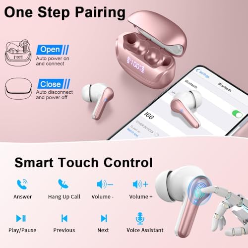 Donerton Advanced Bluetooth 5.4 Wireless Earbuds – Immersive Deep Bass In-Ear Headphones with Quad ENC Mics for Superior Noise Cancellation, 45-Hour Playback, IP7 Waterproof Charging Case – Ideal for Fitness Enthusiasts and Effortless Connectivity