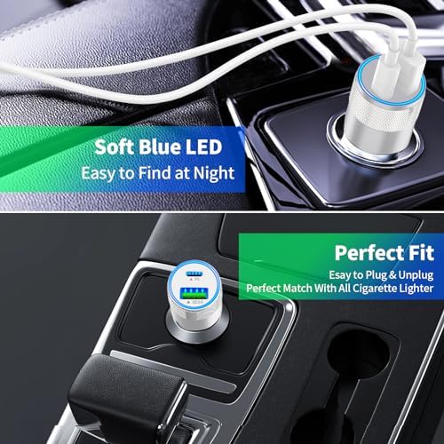 Braveridge 66 W Dual Port USB-C Car Charger for i Phone 16 – MFi Certified Fast Charging with Type-C Braided Cable – Enhanced Compatibility for i Phone 16/16 Pro Max/15/15 Pro/i Pad – Ideal for Road Trips and On-the-Go Power Solutions