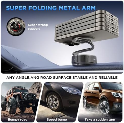 Mag Safe-Compatible Car Phone Holder with Strong Vacuum Magnetic Suction – Ultra-Long Adjustable Metal Arm & 360° Rotating Mount for All Smartphones – Sleek Carbon Fiber Design for Enhanced Stability, Convenience, and Safety on the Go