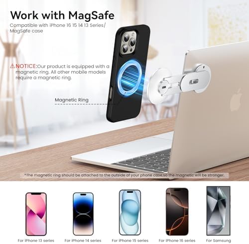 Magnetic Laptop Phone Holder with 15 W Fast Wireless Charging – Perfect Mag Safe Stand for i Phone 12-16 & All Smartphones, Ideal Tesla Accessory for Enhanced Mobility and Productivity