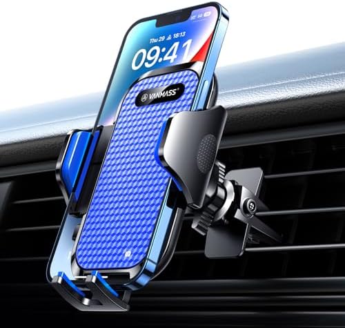 VANMASS Enhanced Car Vent Phone Holder Mount – Universal Smartphone Cradle for i Phone 13 Pro Max, 12, 11, X, XR, XS, 8, 7 Plus, Mini, SE & Android Devices – Secure Handsfree Accessory with Quick Clamp Mechanism and 360-Degree Rotation in Sleek Red Finish for Ultimate Driving Convenience