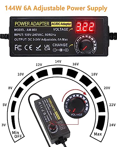 Versatile AOYADAISU 120 W Adjustable DC Power Supply with 14 Tips & Polarity Converter – Perfect for Fast Charging LED Strip Lights, Cameras, and More – 3 V-24 V Output with 5 A Maximum Current for Ultimate Compatibility and Performance