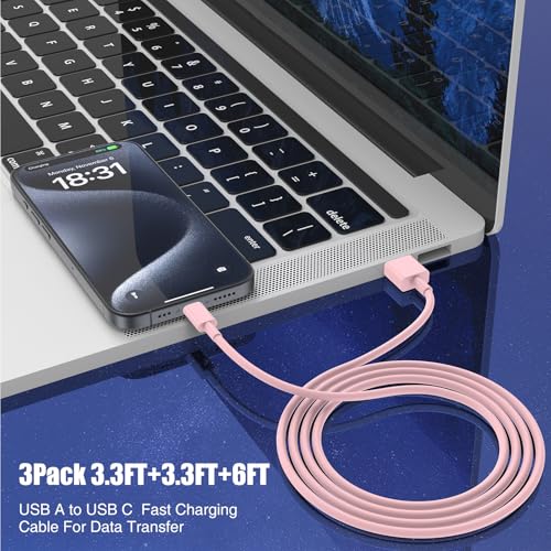 6 FT USB A to USB C Carplay Charging Cable – 3-Pack for i Phone 15/16, i Pad Pro/Air/Mini, Samsung Galaxy S25/S24/S23, and Mac Book – Fast Charging & High-Speed Data Transfer for Enhanced Compatibility on the Go
