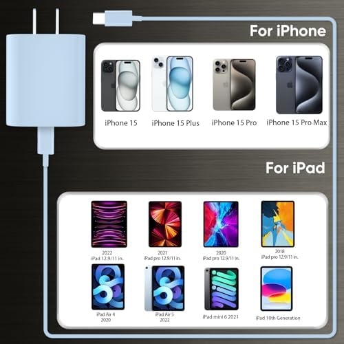 Ultimate 10 FT USB-C Fast Charging Kit for i Phone 16 and 15 – 20 W Power Adapter & Extra Long Cord for Rapid Charging of i Pads and Android Devices – Enhanced Compatibility and Durability for Everyday Use