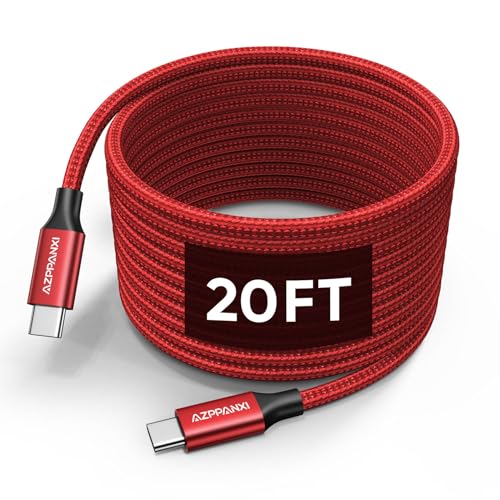 Purple 20ft USB C to USB C Cable, 60W Fast Charge, Durable Double Nylon Braided Type C to C Charger for iPhone 16/15 Series, iPad Pro, MacBook, Samsung Galaxy S24/S23 – Enhanced Compatibility and Speed