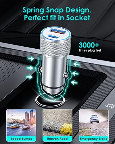 i Phone 14 Dual Port Fast USB C Car Charger | Apple MFi Certified 38 W Quick Charge Adapter with 2 Lightning Cables | Sleek Metal Design for Optimal Durability and Compatibility with i Phone 14, 13 Pro Max, Mini, 12, 11 & Air Pods | Reliable On-the-Go Power Solution for Busy Lifestyles