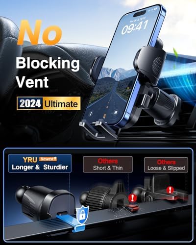 YRU 2025 Military-Grade 360° Rotatable Suction Car Phone Holder – Ultimate Dashboard & Windshield Mount for i Phone 16/15 Pro Max & Samsung – Unmatched 90+ LBS Capacity, Enhanced Compatibility & Easy Installation – Secure, Durable, and Versatile Universal Cradle for Safe Hands-Free Navigation