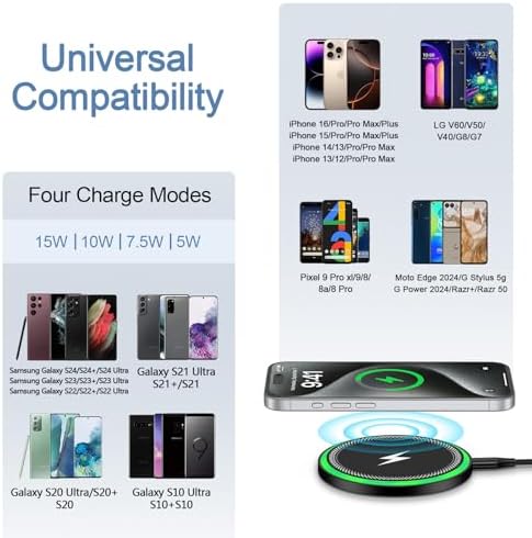 Samsung S25 Ultra Fast Wireless Charging Pad – Optimized QC 3.0 Charger Station for Samsung S25 Edge, S24, S23, S22, S21, S20, Z Fold 6/5, Moto G Stylus 5 G, Edge 2024 & Razr 2024 – Sleek Design & Smart Safety Features for Effortless Power Delivery