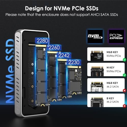 WAVLINK High-Performance Aluminum NVMe M.2 SSD Enclosure – Ultra-Fast 10 Gbps USB Type-C Adapter for 2230/2242/2260/2280 SSDs, Supports Up to 2 TB, UASP Enabled for Enhanced Data Transfer Efficiency and Versatile Device Compatibility with OTG Converter Included