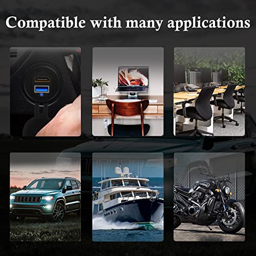 BATIGE Type C USB 3.0 Flush Mount Extension Cable – 3 ft Alloy Shell Car, Truck & Motorcycle Dashboard USB Port with LED Indicator for Enhanced Durability and Seamless Connectivity