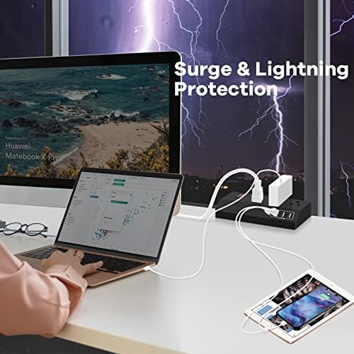 Ultimate 8-Outlet Power Strip Tower with 15 FT Extension Cord | Compact Surge Protector with 4 USB Ports & 20 W USB-C Fast Charging | Space-Saving Desk Organizer for Office & Home | Enhanced Compatibility for All Devices