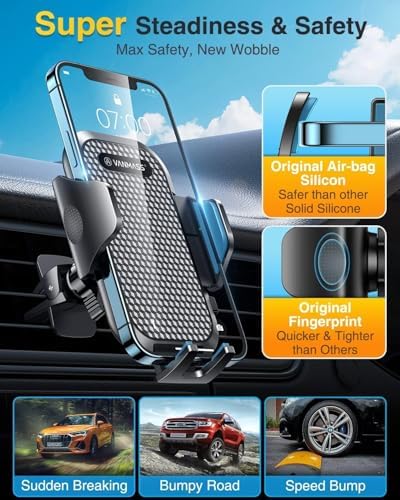 VANMASS Enhanced Car Vent Phone Holder Mount – Universal Smartphone Cradle for i Phone 13 Pro Max, 12, 11, X, XR, XS, 8, 7 Plus, Mini, SE & Android Devices – Secure Handsfree Accessory with Quick Clamp Mechanism and 360-Degree Rotation in Sleek Red Finish for Ultimate Driving Convenience