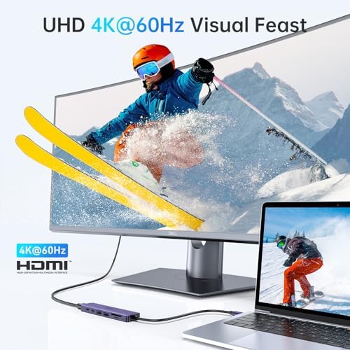 Ultimate 7-in-1 USB C Hub HDMI Adapter for Mac Book Pro & Air – High-Speed 4 K HDMI, Dual USB 3.0, SD/TF Card Reader, and 100 W Power Delivery – Compact and Durable Dongle for Seamless Connectivity with Dell XPS & Lenovo Think Pad