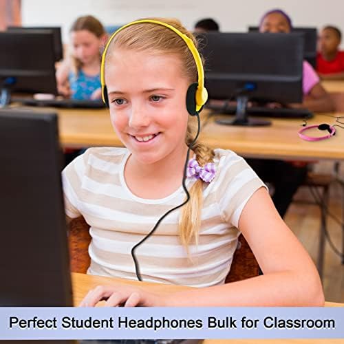 Yunsailing 30-Pack Classroom Headphones – Lightweight & Durable On-Ear Headsets with 3.5 mm Jack for Engaging Learning – Cheerful Light Yellow Color for Students and Teachers in Educational Settings