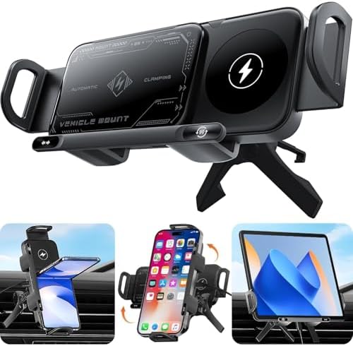 2025 Smart 2-in-1 Auto-Rotating Car Phone Holder & Wireless Charger – Foldable Mount with Fast Charging – Compatible with iPhone & Samsung Devices – Enhanced Compatibility and Speed