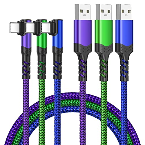 Ultimate 10 ft Type C Fast Charging Cable – 90-Degree USB to USB C Braided Cord (3-Pack) for i Phone 16/15 and Galaxy S Series – Enhanced Durability & Vibrant Colors for Seamless Charging Experience
