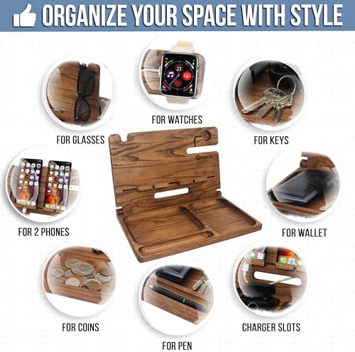 BarvA Two Phone Docking Station | Foldable Night Stand Desk Organizer | Rustic Nightstand Organizer | Tablet Smart Watch Earbuds Charging Station | Dresser Phone Stand | Bed Room Decor Gifts for Men – Enhanced Compatibility and Speed