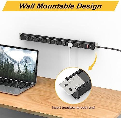 Maximize Workspace Efficiency with the 16 Outlet Heavy-Duty Power Strip – Metal Wall Mount Surge Protector, 10 FT Cord for Industrial Use – ETL Certified for Safety, Versatile Connectivity, and Robust Performance