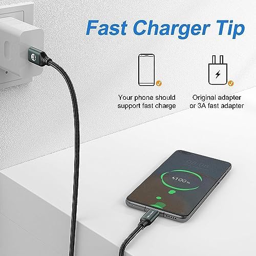 Premium 10 FT Braided USB Type-C Cable 5-Pack – High-Speed 3 A Fast Charging for Samsung Galaxy S10/S9/S8 Plus, Note 10/9/8, LG V50/V40/G8/G7 – Durable and Flexible Charge & Data Transfer Solution – Essential Accessory for Home, Office, and Travel