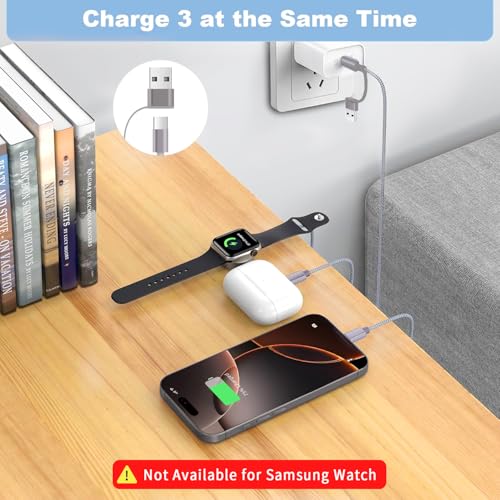 Ultimate 3-in-2 USB C Fast Charging Cable for Apple Watch & i Phone | 4 FT Multi-Device Charger for Apple Watch Ultra/Series 10-3 & i Phone 16-12, Galaxy S25 | Streamlined Power Delivery & Clutter-Free Solution for Busy Lifestyles