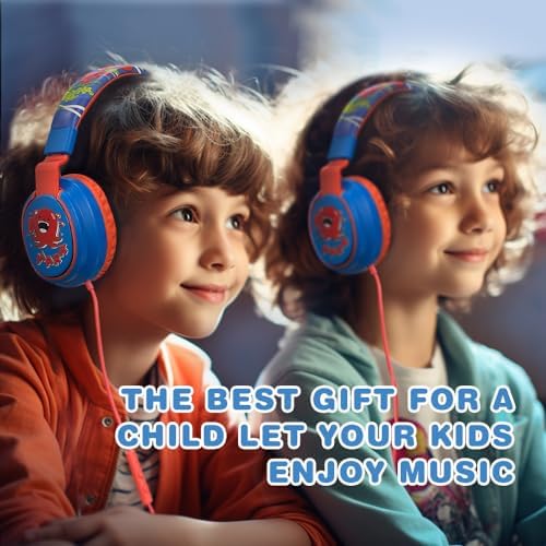 MIDOLA Kids Over-Ear Headphones: Safe Audio Experience with Noise Limitation, Foldable & Travel-Friendly Design, Custom Volume Control (85/110 d B), Built-In Microphone, and AUX Compatibility for School, Gaming, and Family Adventures in Sleek Black