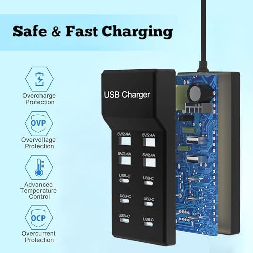 Ultimate 12-Port USB C Charging Station – 60 W Multi-Device Power Hub with 10 USB-C and 2 USB-A Ports for Fast Charging of i Phone, i Pad, Samsung, Google Pixel, Smartwatches, and Headphones – Compact Design for Home, Office, or Travel – Smart Technology for Optimal Power Delivery and Enhanced Compatibility
