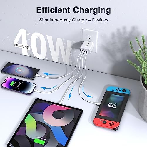 40 W USB C 4-Port Wall Charger 2-Pack – Ultra-Fast Charging Adapter for i Phone 16, i Pad Pro, Nintendo Switch & More – High-Speed PD & QC Technology for Multiple Devices – Compact & Stylish Red Design – Perfect for Travel and Daily Use