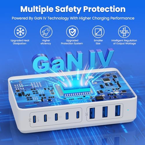 Power Up in Style: 300 W Ga N IV 8-Port USB-C Charging Hub – Fast PD 100 W Charger for Mac Book, i Phone 16/15/14, and Galaxy Devices – Ultimate Compact Charging Solution for Home and Travel Efficiency – Multi-Device Compatibility with Rapid Charging Capability – Engineered for Professionals and Tech Enthusiasts – Stay Powered Anywhere with This Versatile Charging Station