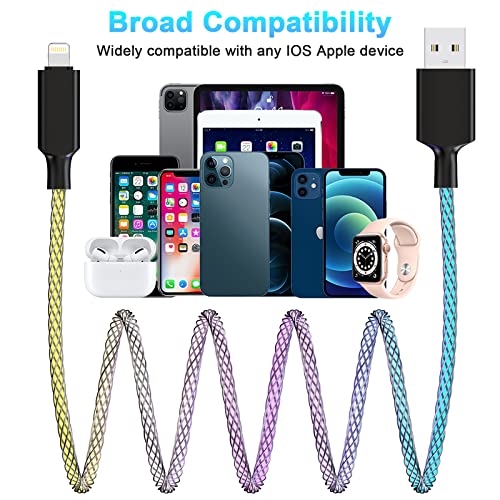Illuminate Your Charging Experience with the 6 FT LED Light Up Flowing i Phone Charger – MFi Certified Lightning Cable for Fast Charging and Data Sync – Compatible with All Apple Devices Including i Phone 14/13/12/Pro/11/X/XS/XR/8/7/6/5 S/SE and i Pad – Stylish Glowing Indicator for Low-Light Visibility and Enhanced Durability