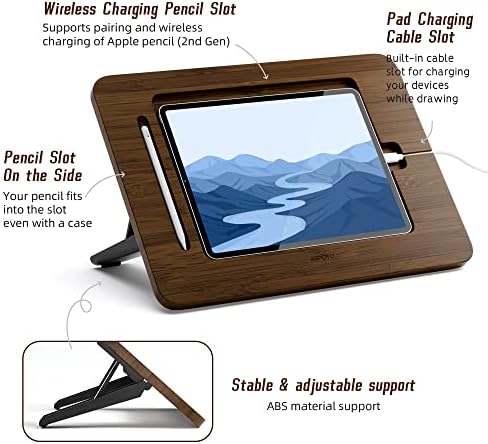 Eco-Friendly Bamboo Tablet Drawing Stand – Adjustable 5 Angles for Ultimate Comfort, Lightweight & Portable Riser for Tablets and Laptops (9.7″ to 11″) – Enhance Creativity and Ergonomics with Non-Slip Stability