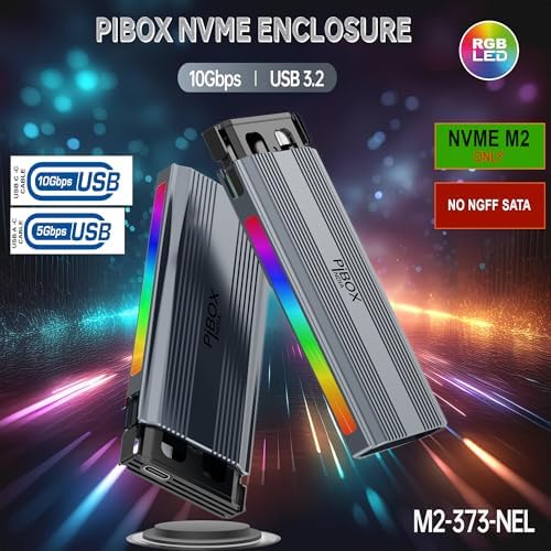 High-Speed Pibox India NVMe M2 Enclosure with Fan – USB 3.2 10 Gbps Tool-Free SSD Adapter for 2230/2242/2260/2280 M & B&M Keys – PCI-E NVMe Reader with Enhanced RTL9210 Performance and Heat Dissipation Solutions