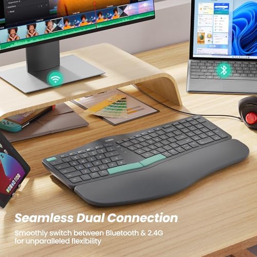 Nulea RT05 B Bluetooth Ergonomic Split Keyboard – Rechargeable Wireless USB-C Design with Cushioned Wrist Rest for Ultimate Comfort, Compatible with Windows & Mac (F-Yellow) – Enhance Your Typing Experience and Boost Productivity